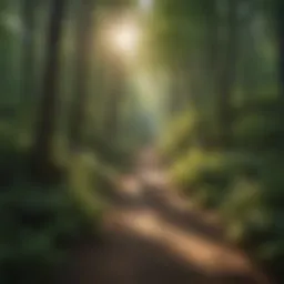 Lush forest trail in Ontario with sunlight filtering through the trees