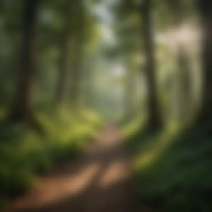 Lush green forests along a hiking trail in Missouri