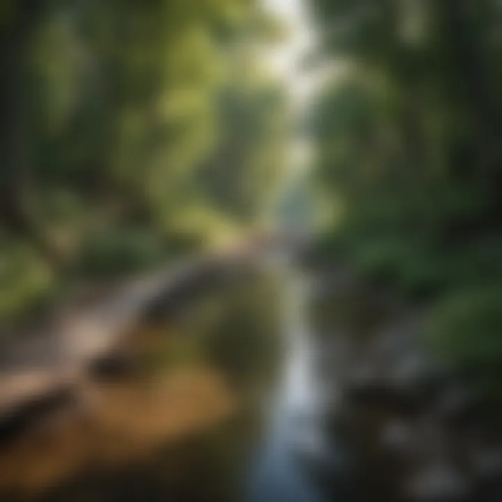 Serene river winding through a hiking path in Missouri