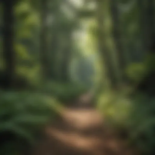 Lush green foliage along a serene hiking trail in Athens, Ohio