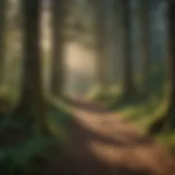 A serene forest trail winding through tall trees