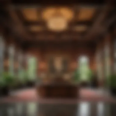 Interior lobby of a vintage hotel showcasing classic architectural details