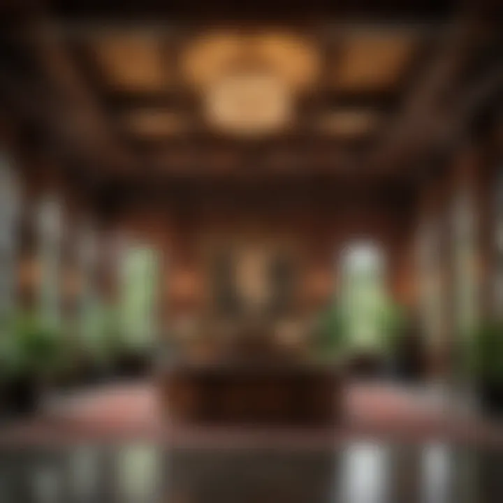 Interior lobby of a vintage hotel showcasing classic architectural details