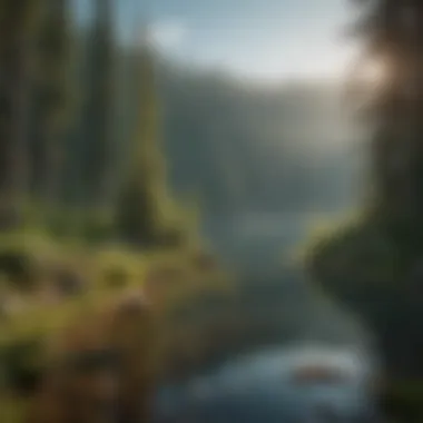 A serene view of Island Lake surrounded by lush forests