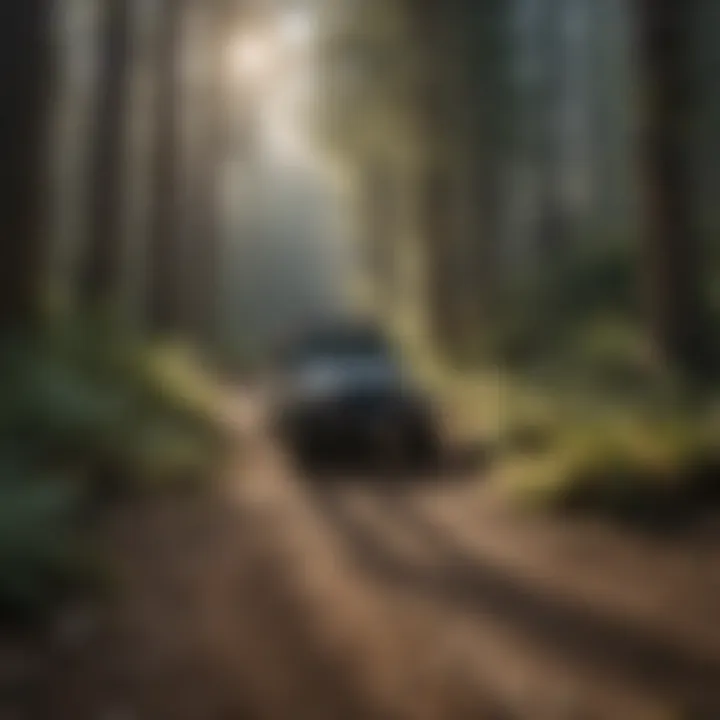 A scenic view of a rugged jeep trail winding through lush forests