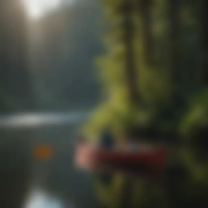 A canoe gliding across the sparkling waters of Lake Quinault