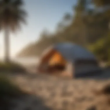 Cozy campsite setup with a tent by the beach