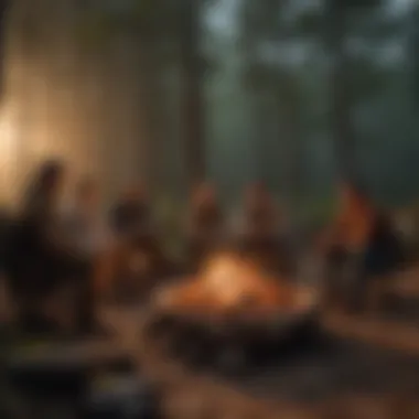 Group of friends enjoying a campfire at dusk