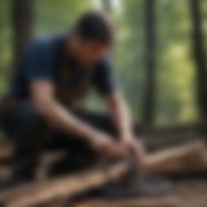 An artisan demonstrating the Shou Sugi Ban charring technique on timber