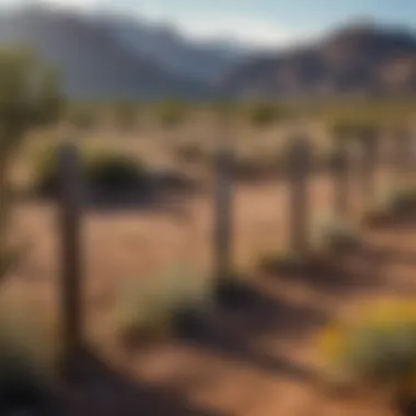 A desert landscape with various types of fencing illustrating cultural significance