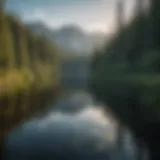 Aerial view of a pristine lake surrounded by lush forests