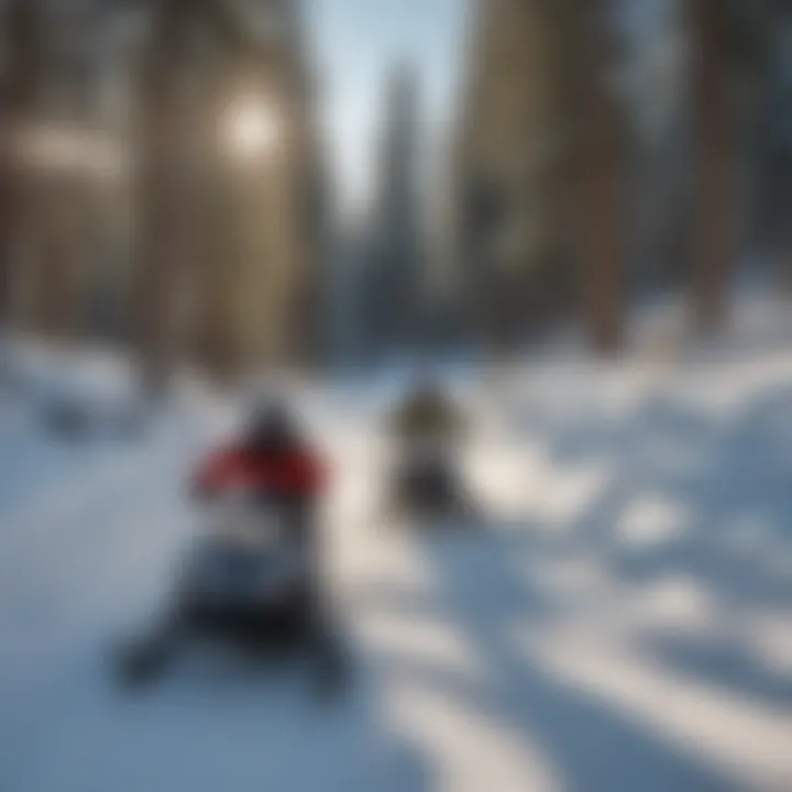 Snowmobilers navigating through Leavenworth trails