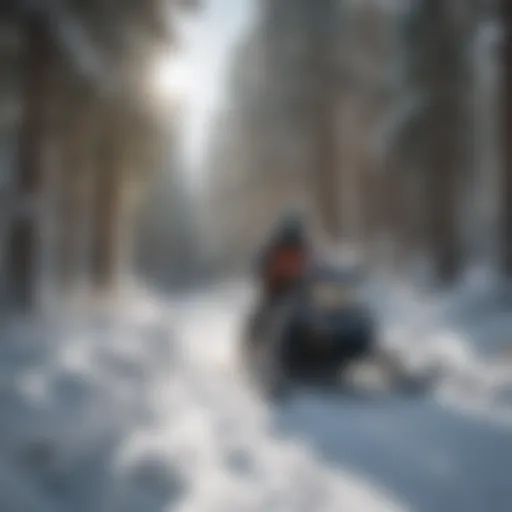 Snowmobiler navigating through snowy trails in Estes Park