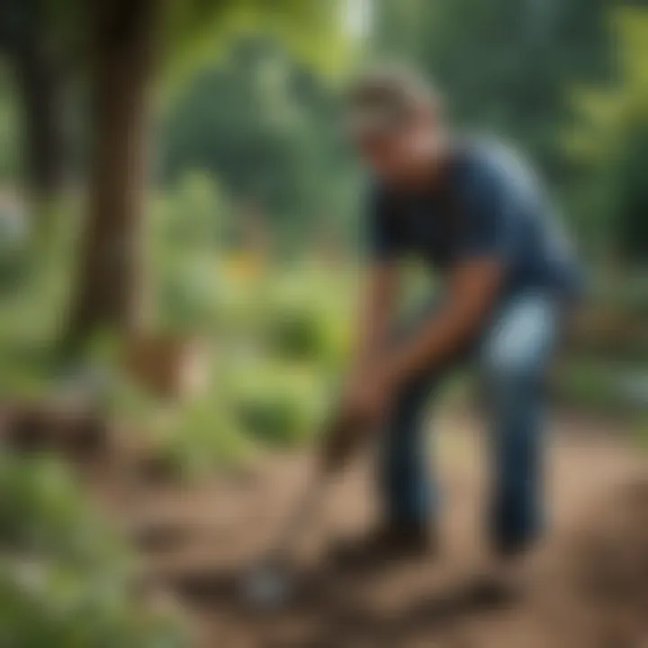 An individual learning new skills while working at a community garden during summer