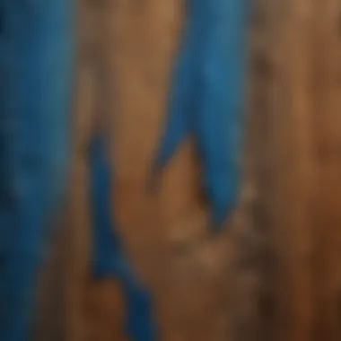 Close-up view of blue stain patterns on wood surface showcasing unique aesthetics.