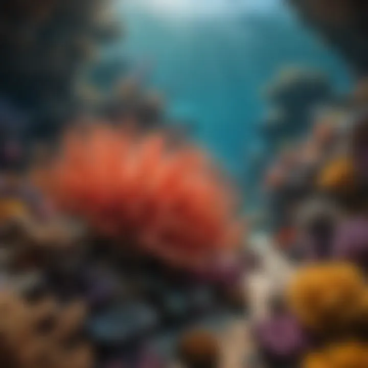 Colorful coral reefs teeming with marine life