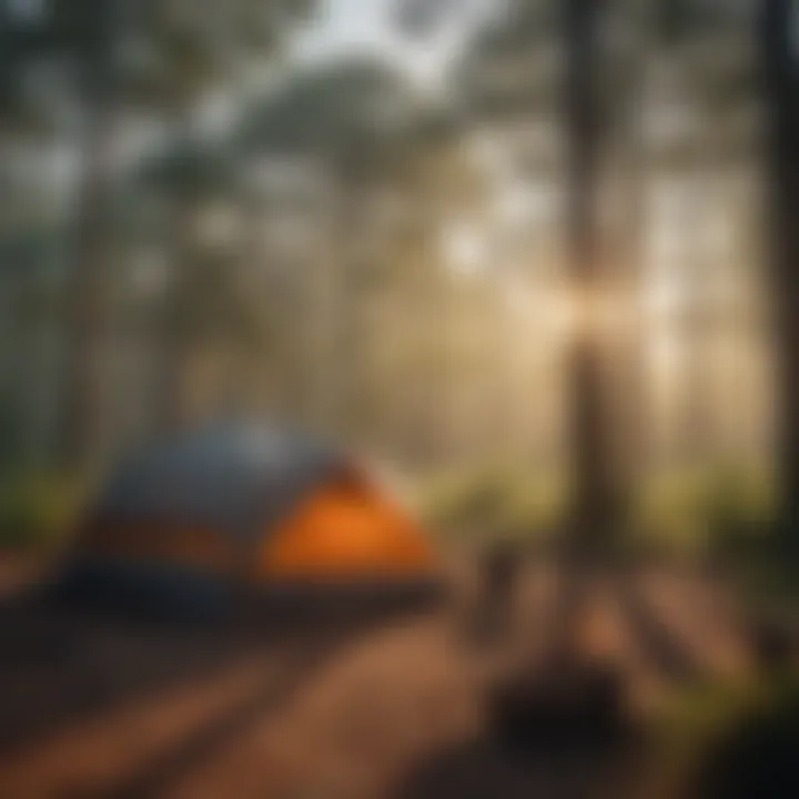 Tranquil East Texas forest campsite at sunrise