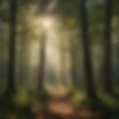 Sunlight filtering through a dense forest canopy