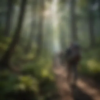 Responsible Hiking Practices in Woodlands Hikers practicing responsible stewardship in a forested area