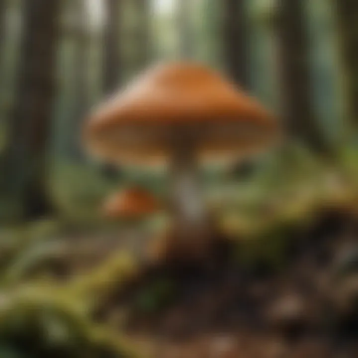 Diverse mushroom species in a woodland setting