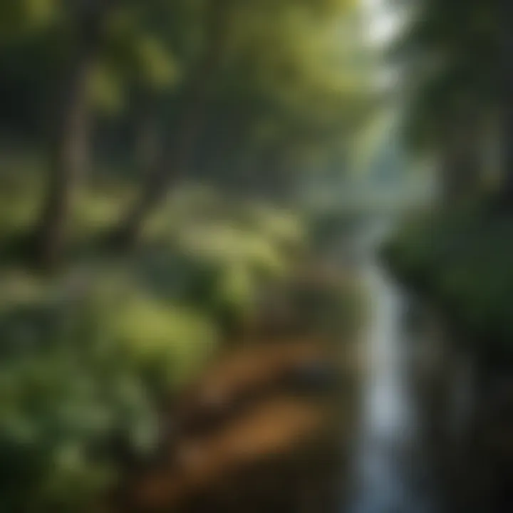 A close-up of diverse flora along a riverbank, illustrating the rich biodiversity linked to aquatic environments.