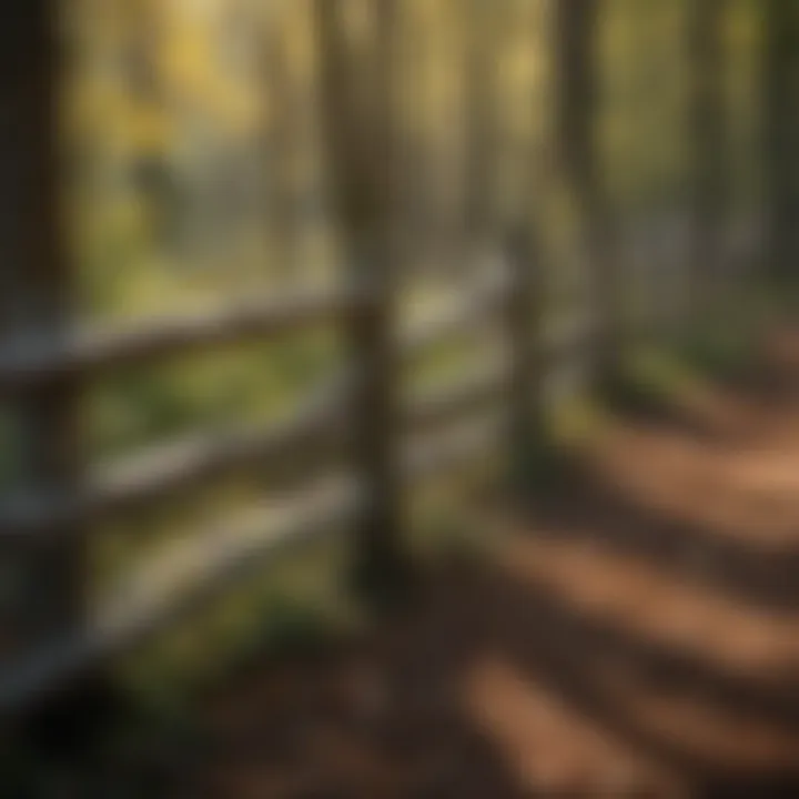 Construction techniques of a short split rail fence in a woodland area