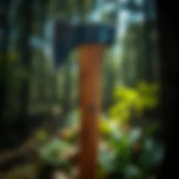 A close-up view of a broad axe handle showcasing its ergonomic design.