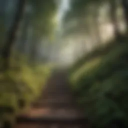 A breathtaking view of a forested staircase trail