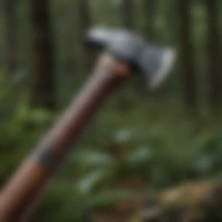 Close-up shot of the axe handle demonstrating ergonomic design