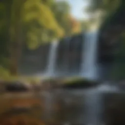 Majestic waterfall cascading through vibrant forest