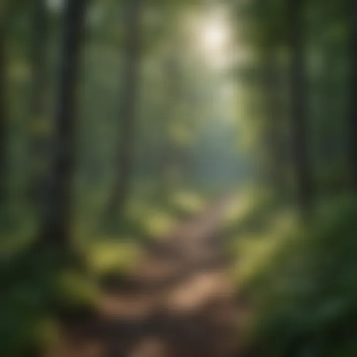 A serene forest path along the Ice Age Trail surrounded by lush greenery