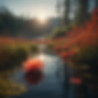 Close-up of diverse aquatic flora in the lake