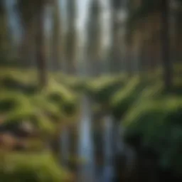 A serene landscape in Bend, Oregon showcasing lush greenery and mountains
