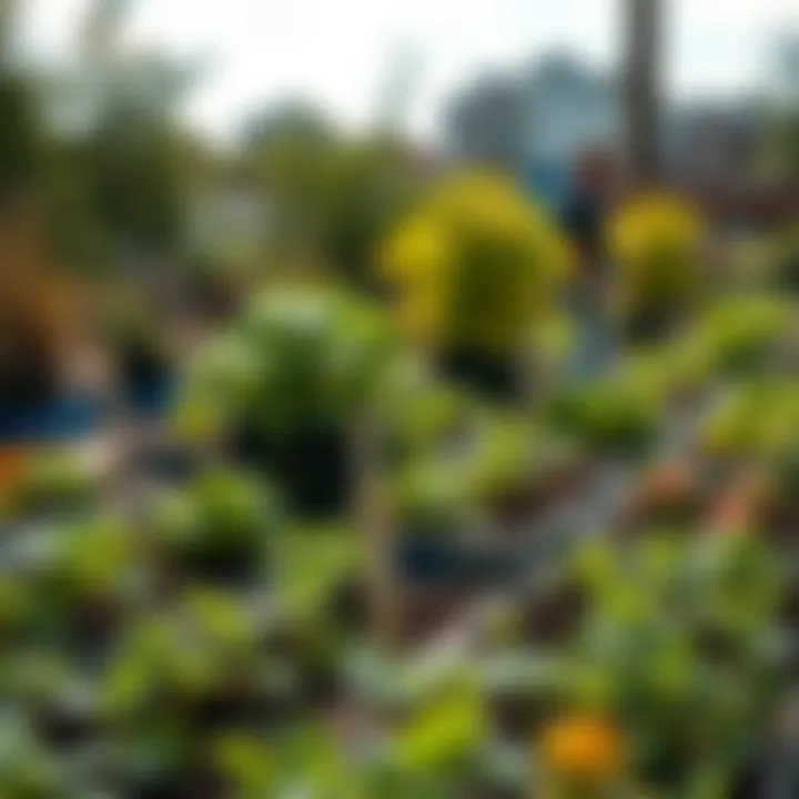 Innovative Solutions in Urban Gardening A thriving community garden utilizing rainwater harvesting techniques.