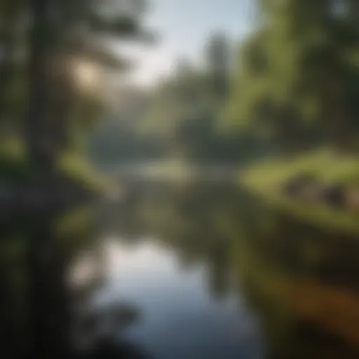 A serene view of Foss Lake showcasing its natural beauty and tranquility