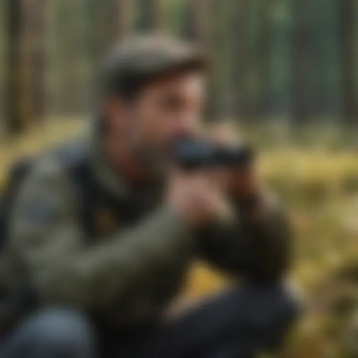 An individual using binoculars to observe birds in the wild, enhancing their identification skills.