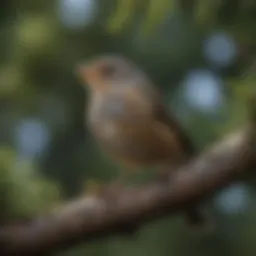 Close-up of a songbird perched on a branch, singing