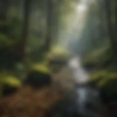 A serene forest stream showcasing crystal clear water