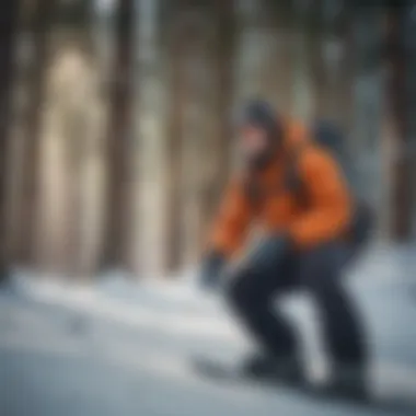 Instructor guiding snowboard students