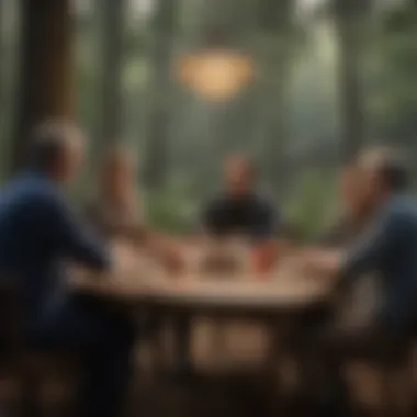 A group of individuals discussing property management around a table.