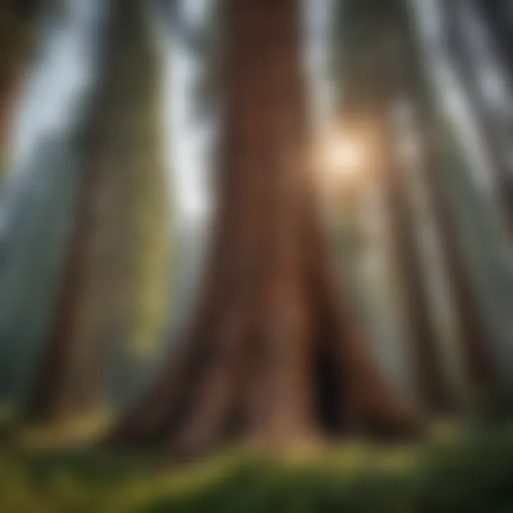 A towering sequoia tree surrounded by lush greenery