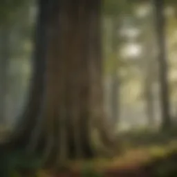 A serene woodland scene showcasing diverse tree species