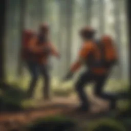 Emergency response team in action within a forest