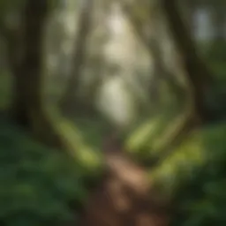 Serene coastal trail winding through lush greenery