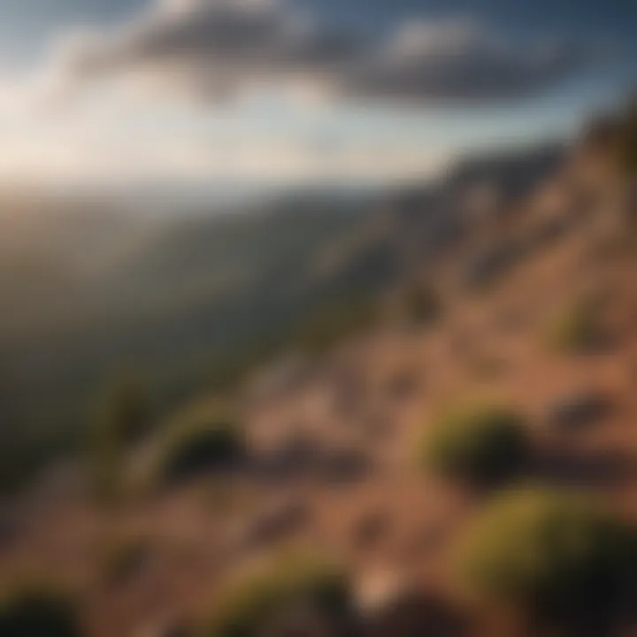 An overview of the Pikes Peak summit, depicting the majestic rocky terrain and the expansive views from the peak.