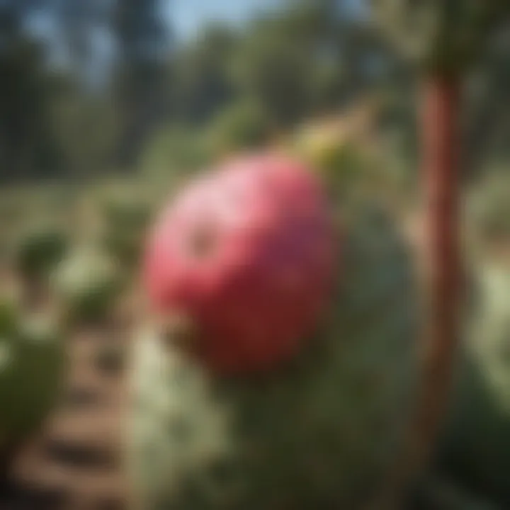 Close-up of prickly pear fruit ready for harvesting highlighting its cultivation