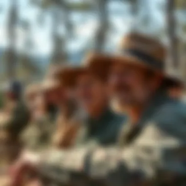Community and Conservation with Public Hunter Hats An outdoor scene capturing the camaraderie among enthusiasts sporting public hunter hats at a conservation event