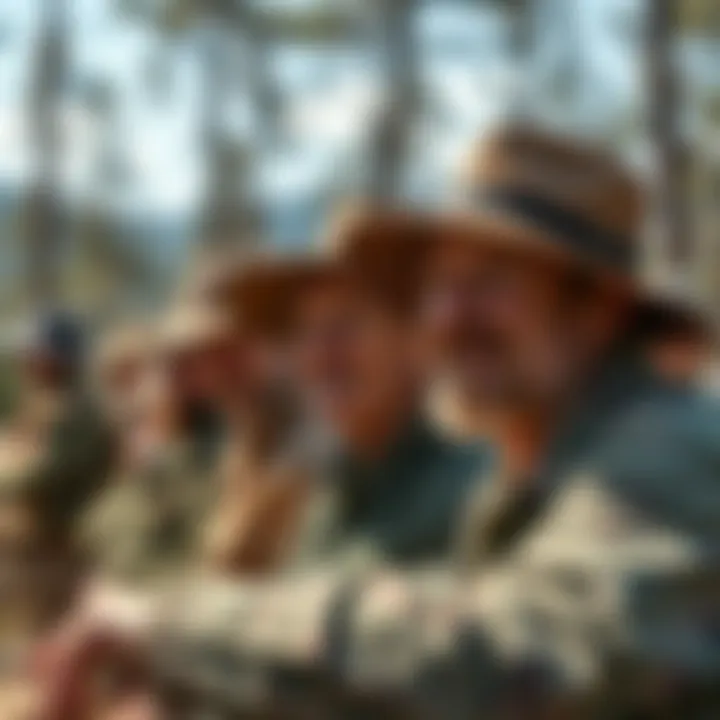 Community and Conservation with Public Hunter Hats An outdoor scene capturing the camaraderie among enthusiasts sporting public hunter hats at a conservation event