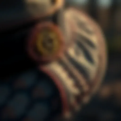Close-up of a handcrafted public hunter hat showcasing intricate stitching and unique fabric textures