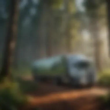 Refrigerated trailer parked in a lush forest environment